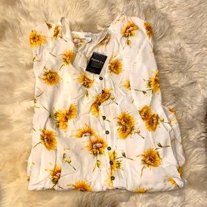 Cream/Yellow Sunflower Short Dress